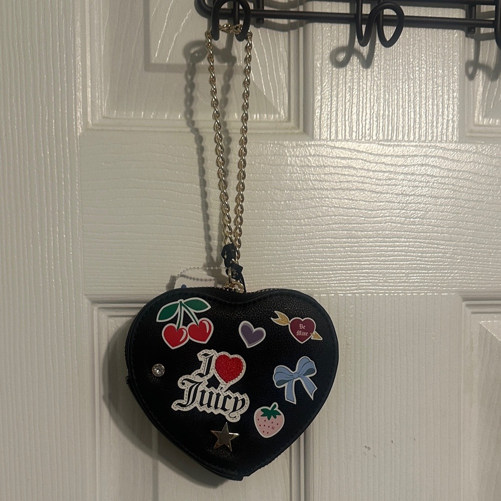 Juicy Couture Black Heart Wallet with Gold Chain